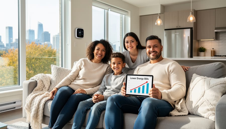 Toronto family enjoying comfortable living room with energy-efficient upgrades