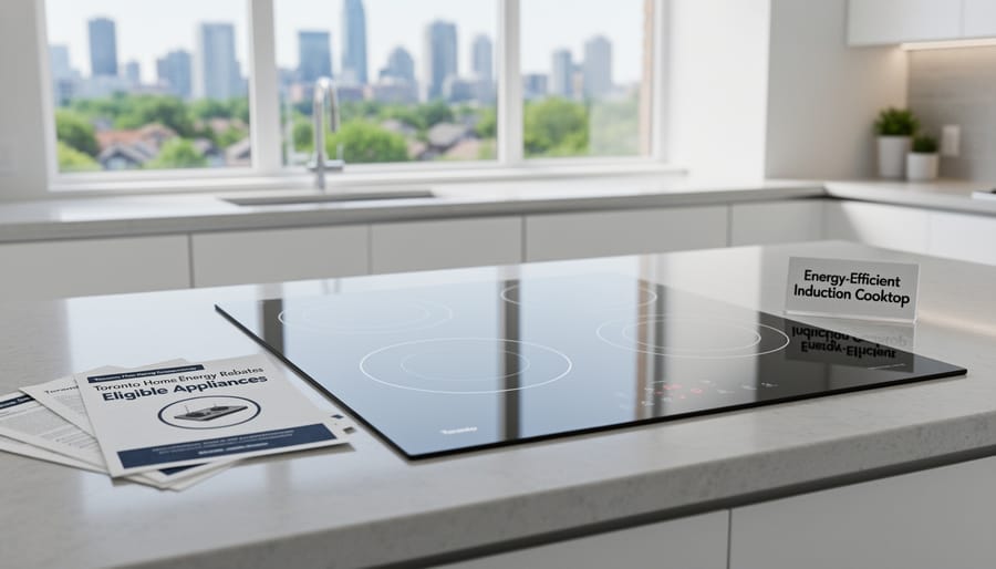 Induction cooktop in a modern kitchen with burner illuminated