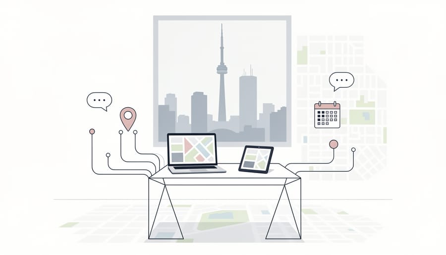 A laptop and coffee on a table in a Toronto home setting, illustrating local online browsing at home.